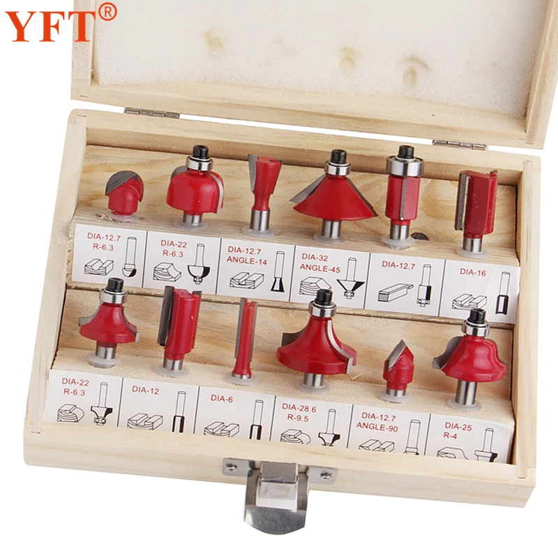 

12Pcs 1/4"/6.35mm Shank Router Bits Milling Cutter Woodworking Carbide Woodworking Trimming Engraving Tools