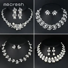 Mecresh роскошный искусственный жемчуг лист невесты Свадебный комплект ювелирных изделий серебряный цвет кристалл свадебное ожерелье серьги наборы для женщин TL533