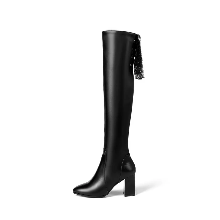 QUTAA/ г. Сапоги выше колена женская обувь зимняя обувь на платформе и высоком квадратном каблуке на молнии женские ботинки Большие размеры 34-39