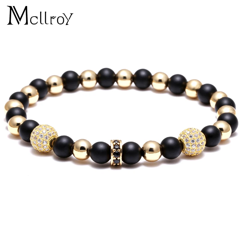 

Mcllroy New Jewelry Hot Brand Fashion Gold Pave CZ Ball Bracelets 6mm Nature Beads Rubber Elastic For Men Women Bracelets