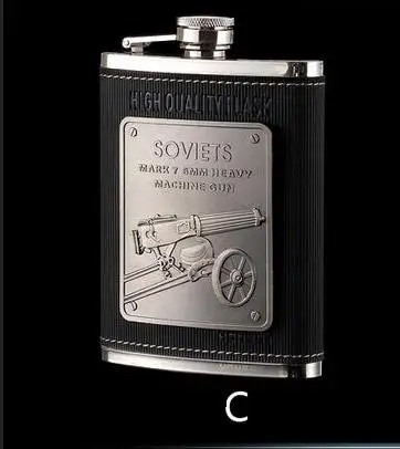 C 8 унций, роскошные флаконы из нержавеющей стали для спирта, набор, Cccp, гравировка, искусственная кожа, кувшин, бутылка для виски, вина и воронка, чашка для питья - Цвет: C
