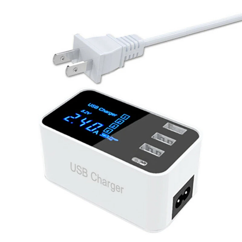 

4 Port LED Display USB Charger US/EU/UK Plug 3A Mobile Phone USB Charger Fast Charging Wall Charger For iPhone Samsung Xiaomi