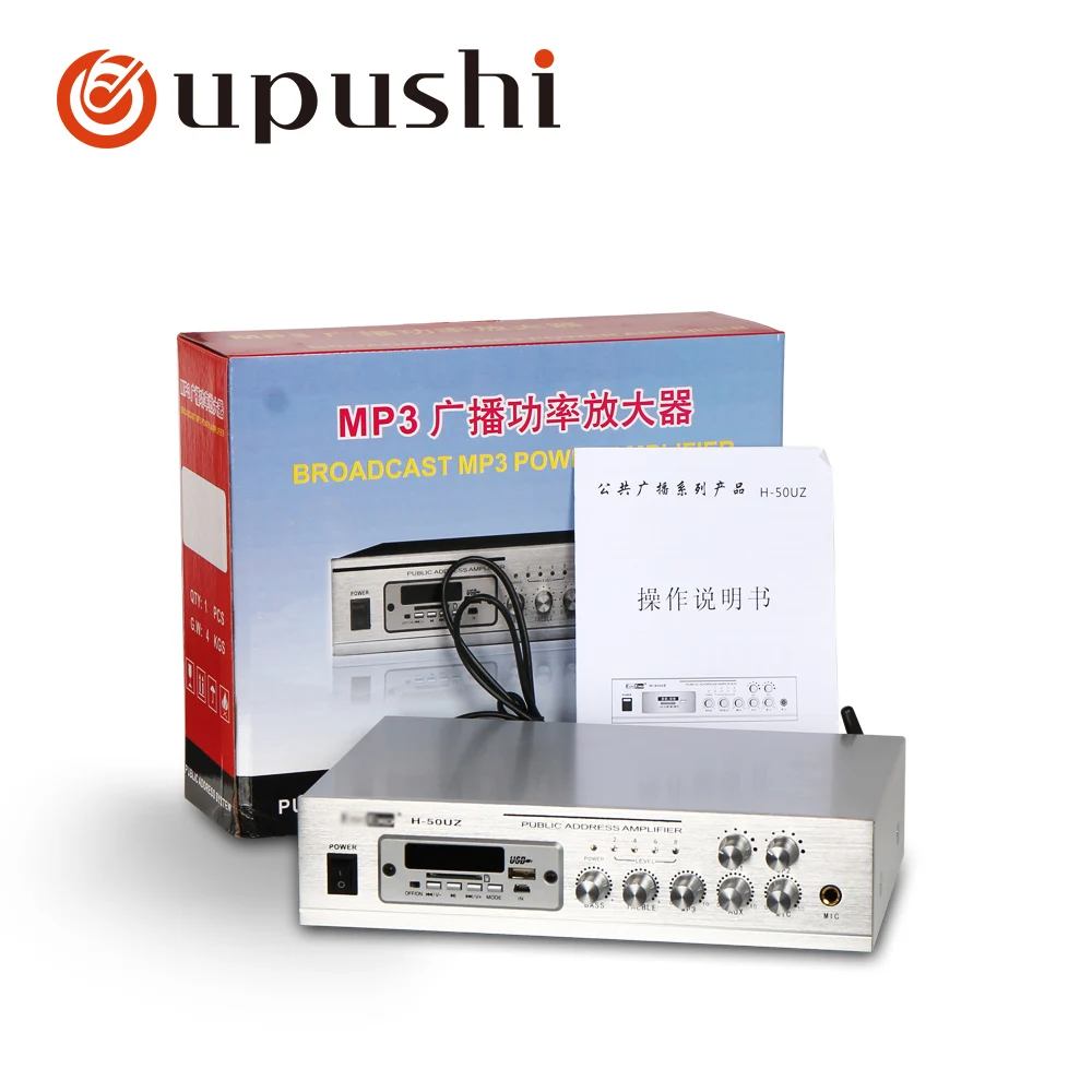 Oupushi pa system 50w home stereo amplifier bluetooth mini aduio amplifier small power amp with USB, SD card, FM