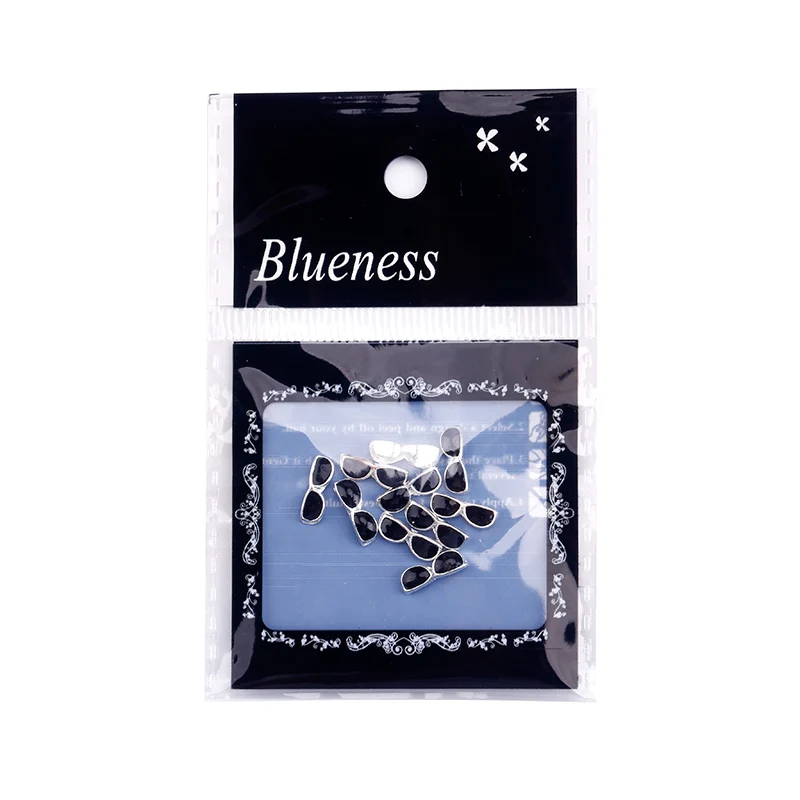 Blueness 10Pcs/Pack New Whole Black Sunglasses Rhinestone 3D Nail Art Decorations DIY Alloy Nails Tools Top Nail TN1031