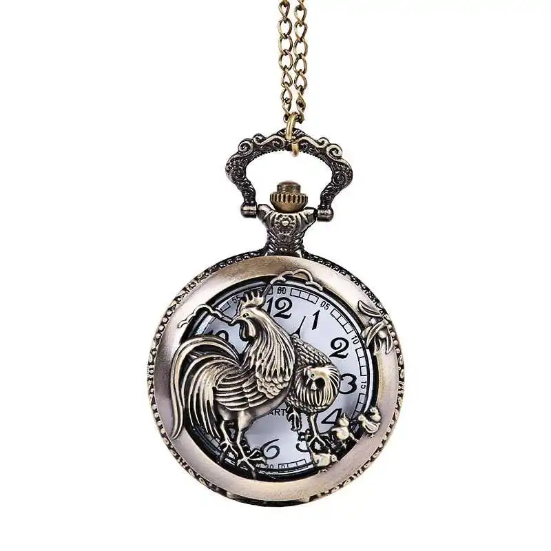 Zodiaco Cinese Hollow Prospettiva Serie Di Cavalli Pecora Scimmia Cane Pollo Maiale Disegno In Rilievo Retro Orologio Da Tasca Collana