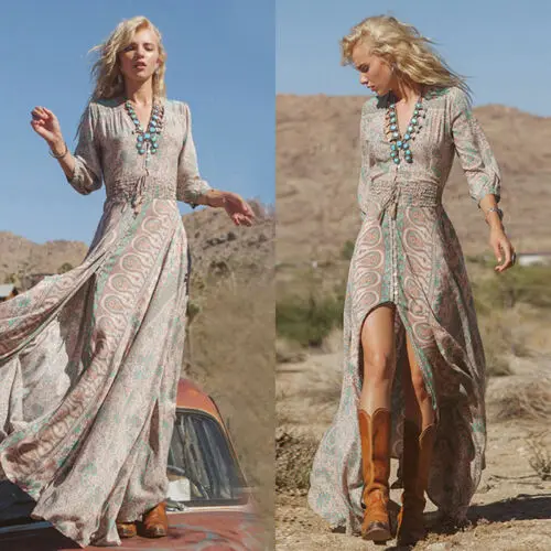 

Women Summer Boho Chiffon Party Evening Beach Dresses Long Maxi Dress Sundress I