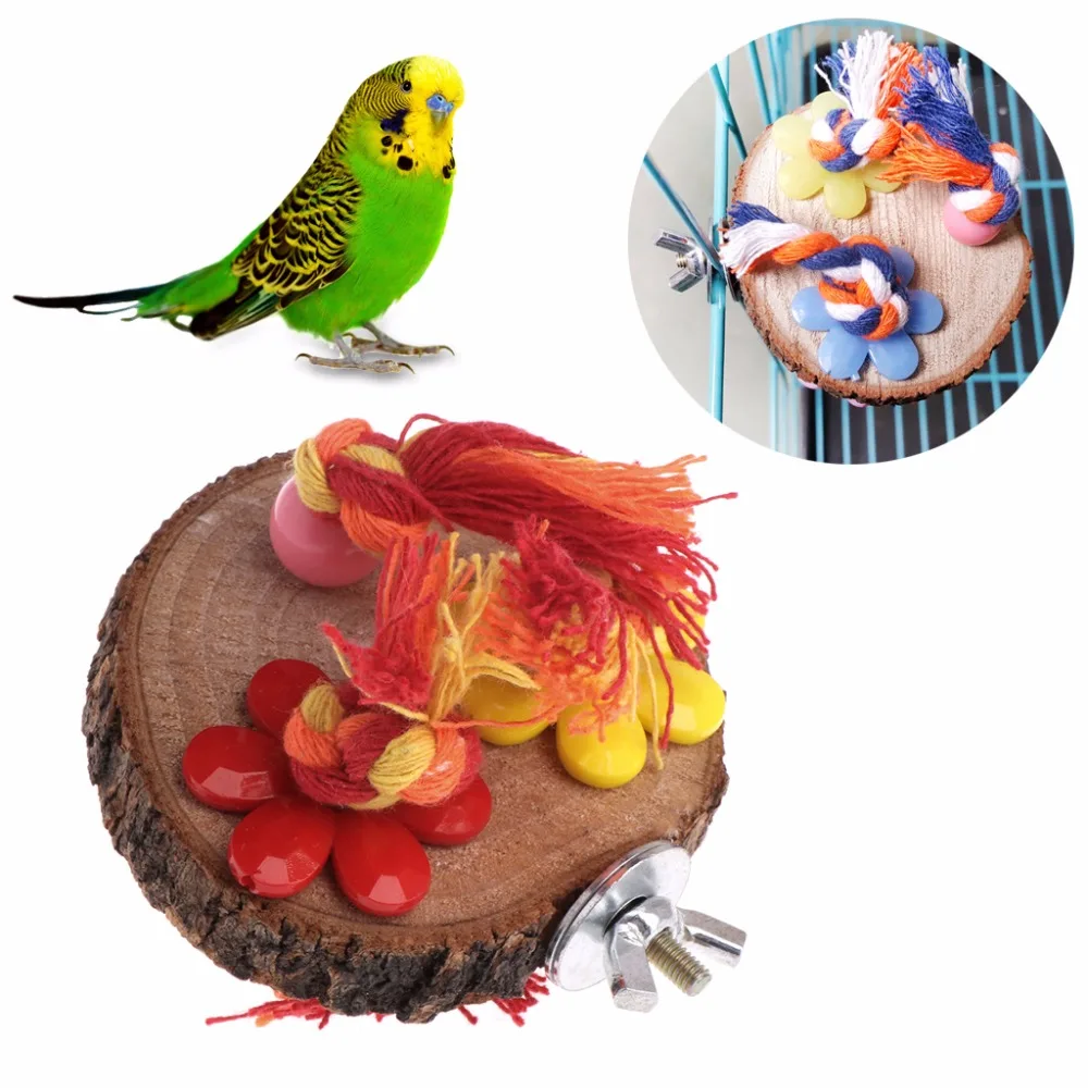 

1Pc Parrot Perch Wood Stand Platform Hanging Cage Accessories Bird Hamster Round Toys Rack Bite Birds Supplies C42