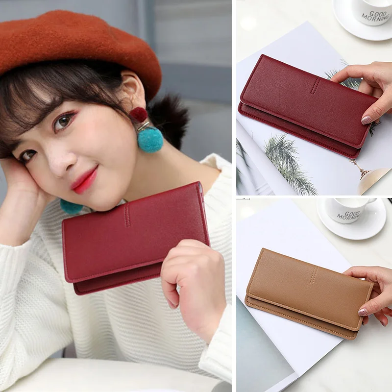 

Female Long Purses Women's PU Leather Wallet Ladies Business Card Holder For Plastic Cards Small Coin Purse Male Passport Cover