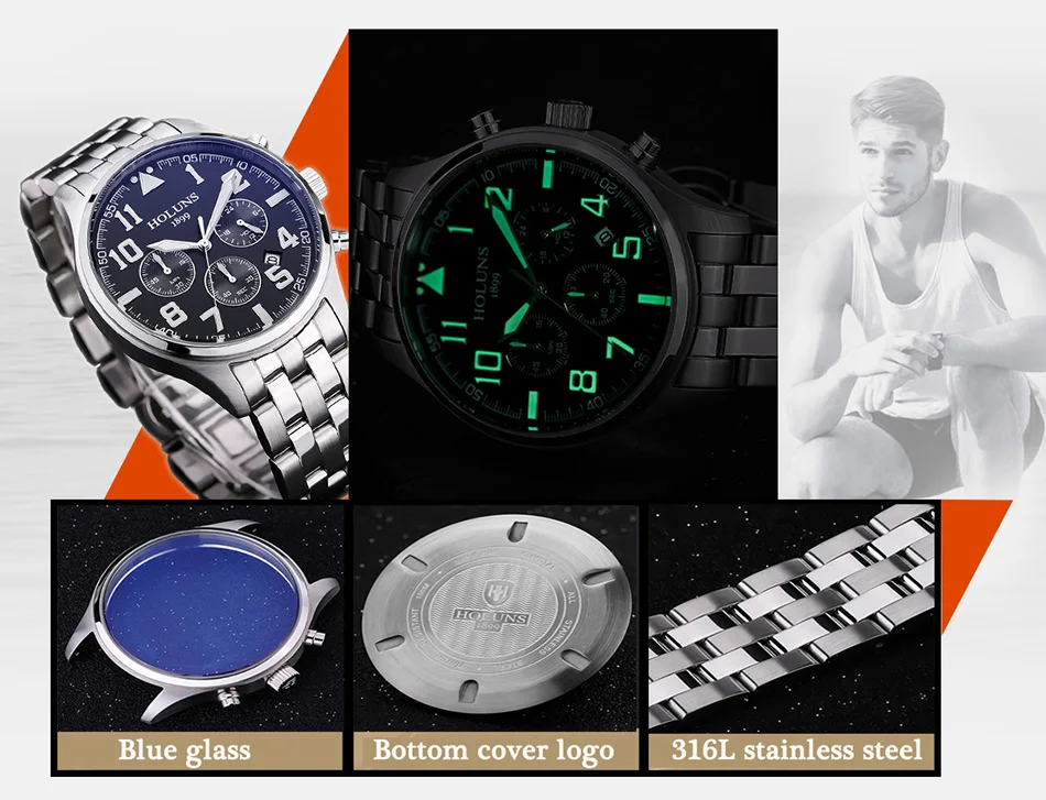Мужские часы, черный ремешок из нержавеющей стали, модные деловые кварцевые часы, мужские спортивные полностью стальные водонепроницаемые наручные часы для мужчин