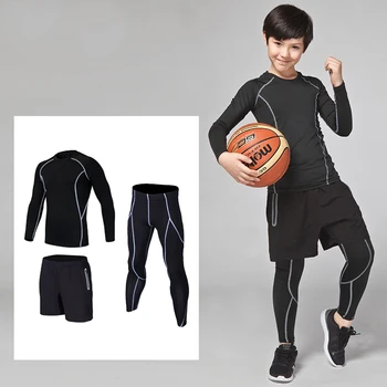 

Children Compression tights long sleeve stretch sport basketball football training jerseys quick drying sportswear suits