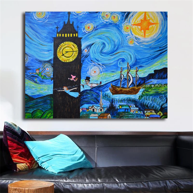 

Big Ben LondonVan Gogh Starry Night Peter Pan Neverland Art Canvas Poster Painting Wall Picture Print Home Bedroom Decoration HD