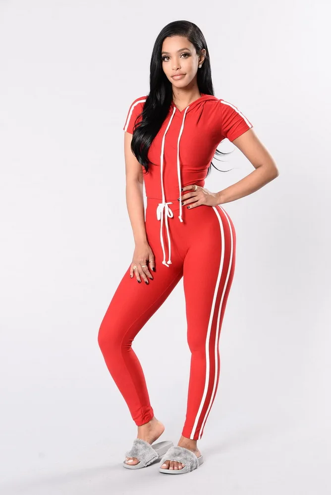 two piece red jumpsuit