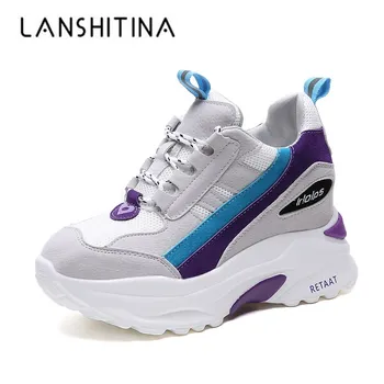 

2018 Women Autumn Casual Platform Shoes Fashion High Heels Woman Wedges Sneakers Shoes 8 CM Heigh Increasing Outdoor White Shoes