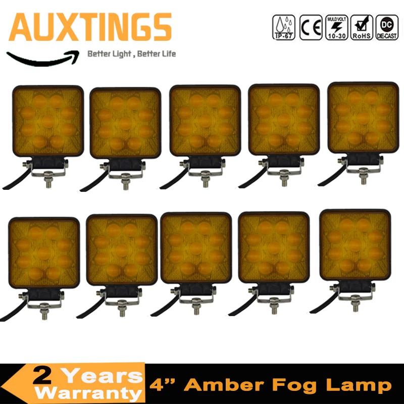 

10PC 27W Square LED Work Light Off-Road Fog Lamp Led Light Bar Tractor Yellow Flood Yellow Amber 4x4WD ATV Truck Car 12V 24V