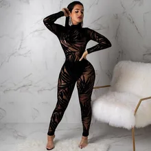 Echoine femmes maille transparente Sexy noir dentelle combinaison feuille de bambou moulante body tenue salopette combishort boîte de nuit fête Catsuit
