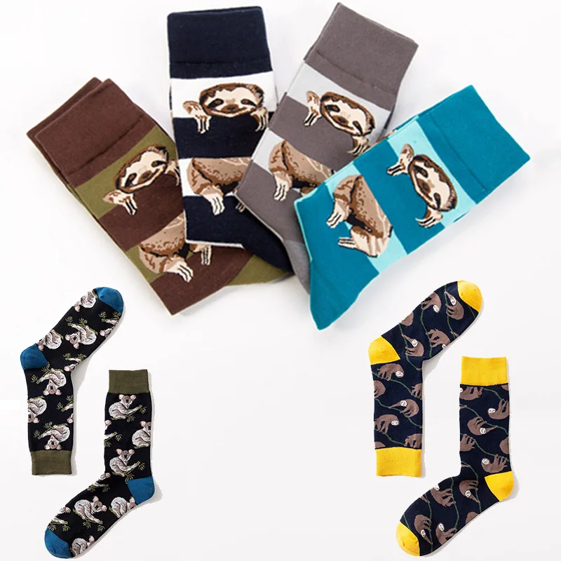 

fashion animal koala sloth men socks funky combed cotton novelty funny socks happy fancy crazy big size crew socks