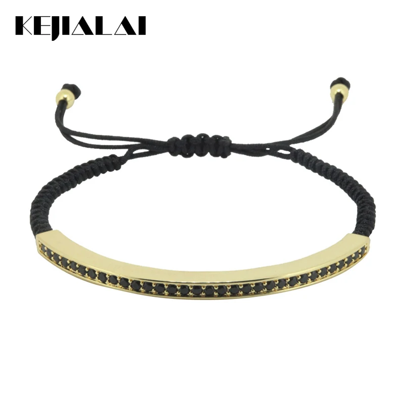 Modern Style Trendy Brand Men Bracelet Micro Pave CZ Black Gun Long Tubes Braided Macrame Charm Bracelets &amp Bangles Jewelry Gift |