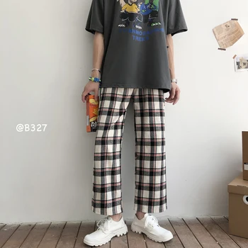 

Summer New Plaid Pants Men's Fashion Retro Straight Casual Nine Pants Street Trend Wild Hip Hop Loose Joggers Sweatpants M-2XL