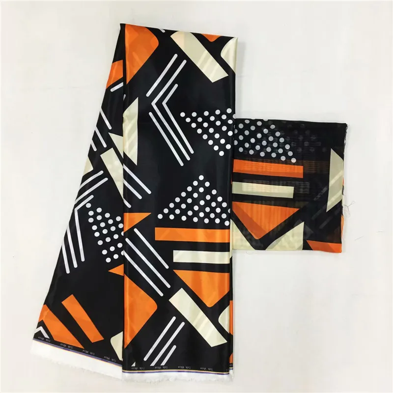 

New Silk Prints Fabric 2019Ankara Satin Wax High Quality 4+2yards Silk Fabric for Party Dress with chiffon scarf match f95-9