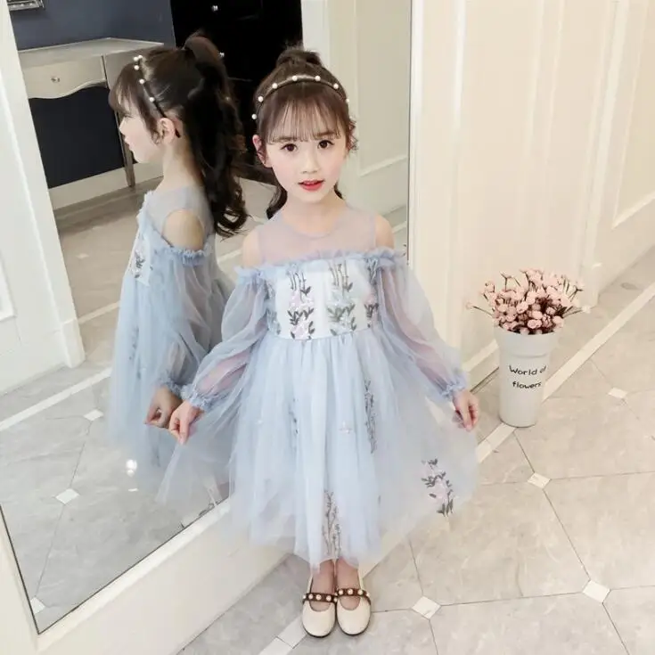 TT686 Jun/летнее платье с вышитыми цветами для девочек детская одежда красивое платье принцессы для детей 120-160 см