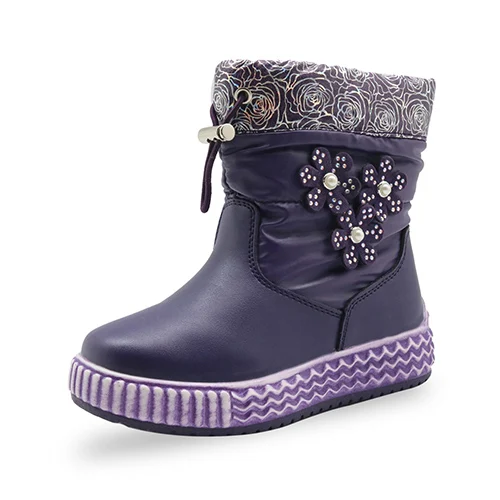 Apakowa/детская зимняя мягкая теплая обувь для маленьких девочек с жемчужным цветком; водонепроницаемые зимние сапоги принцессы до середины голени - Цвет: purple
