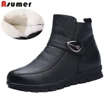 ASUMER/Новинка года; ботильоны для женщин из натуральной кожи на молнии; женские зимние ботинки на плоской подошве; повседневная шерстяная обувь; теплые зимние женские ботинки