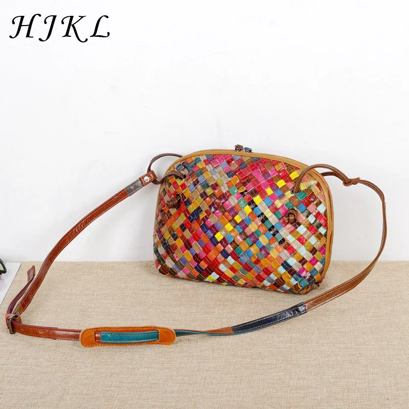 

HJKL Women Genuine Cow Leather Handbag Female Patchwork Plaid Messenger Crossbody Bags For Ladies Shell Bag Bolsa Random Color