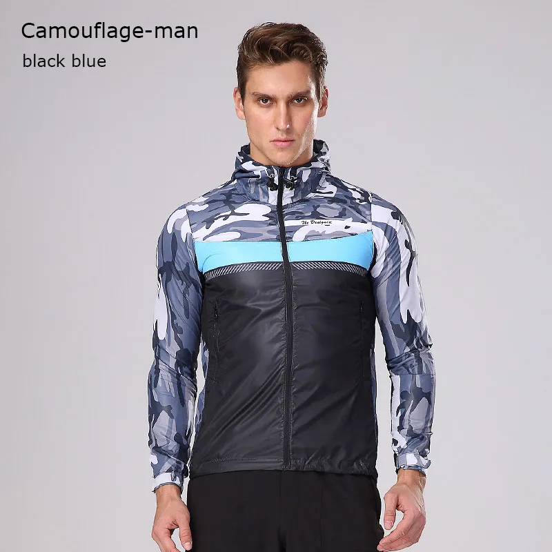Мужская и женская куртка для езды на велосипеде, ветрозащитная куртка с длинным рукавом для велоспорта, пальто с капюшоном, Джерси, Солнцезащитная одежда для мужчин - Цвет: black blue man