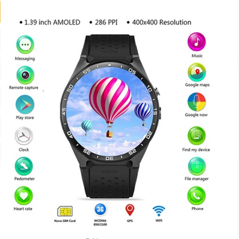 

Sograce KW88 3G WIFI GPS Smart Watch Android 5.1 1.39'' Screen Heart Rate Monitor Smartwatch MTK6580 4GB Bluetooth Phone Watch