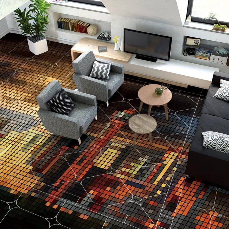 

Free Shipping 3D European city architecture geometric square floor mural Self - adhesive shopping mall flooring wallpaper