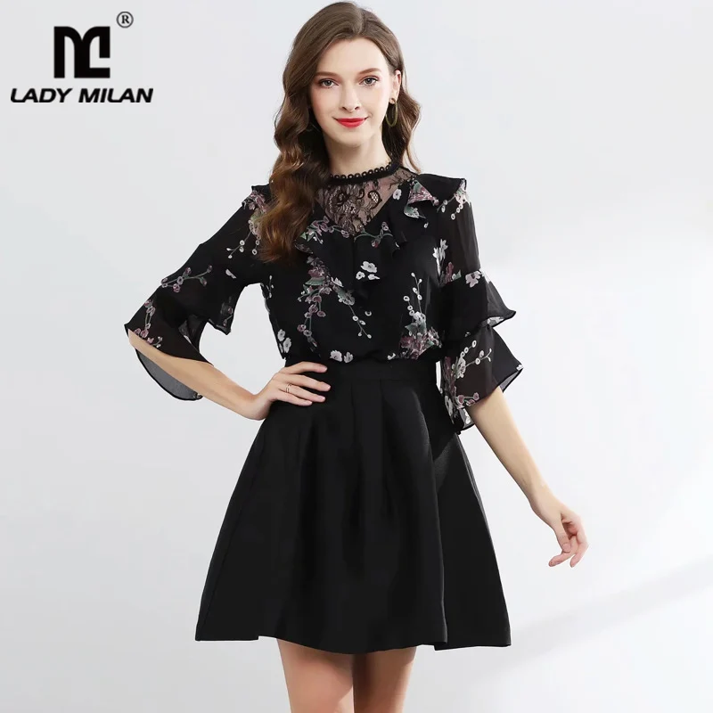 

2019 Women's Runway Dress O Neck 3/4 Sleeves Floral Printed Tiered Ruffles Fashion Casual Dresses