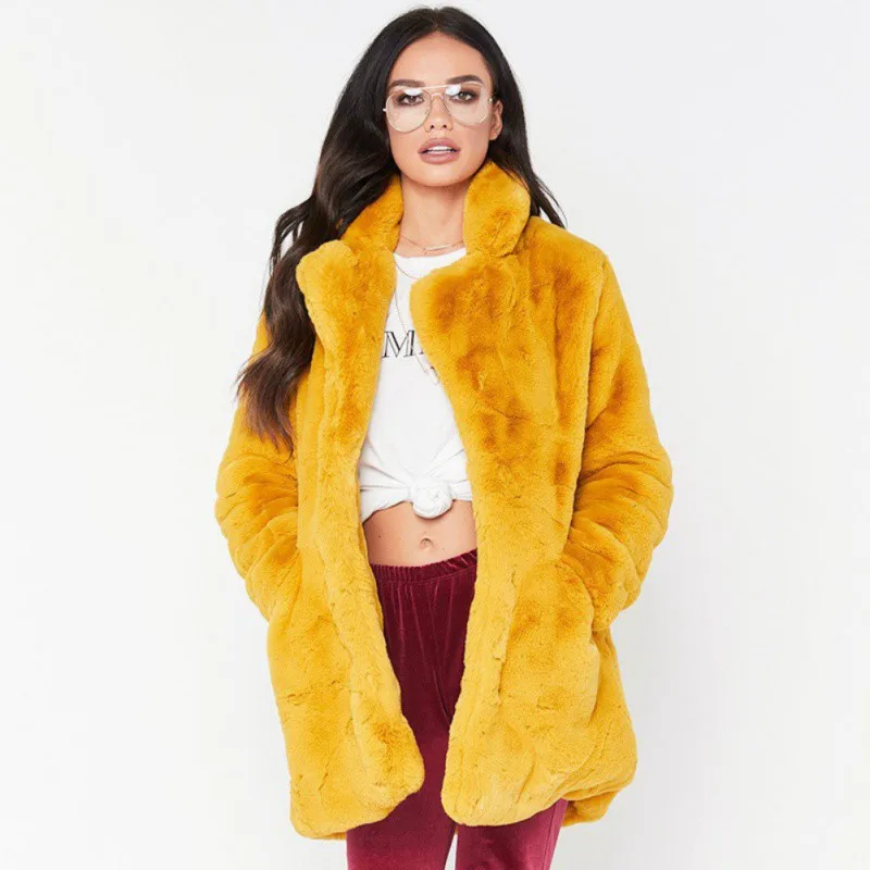 

Fashion Faux Fur Coat Female Plush Overcoat Women Autumn Winter Warm Soft Fur Jacket Casual Outerwear