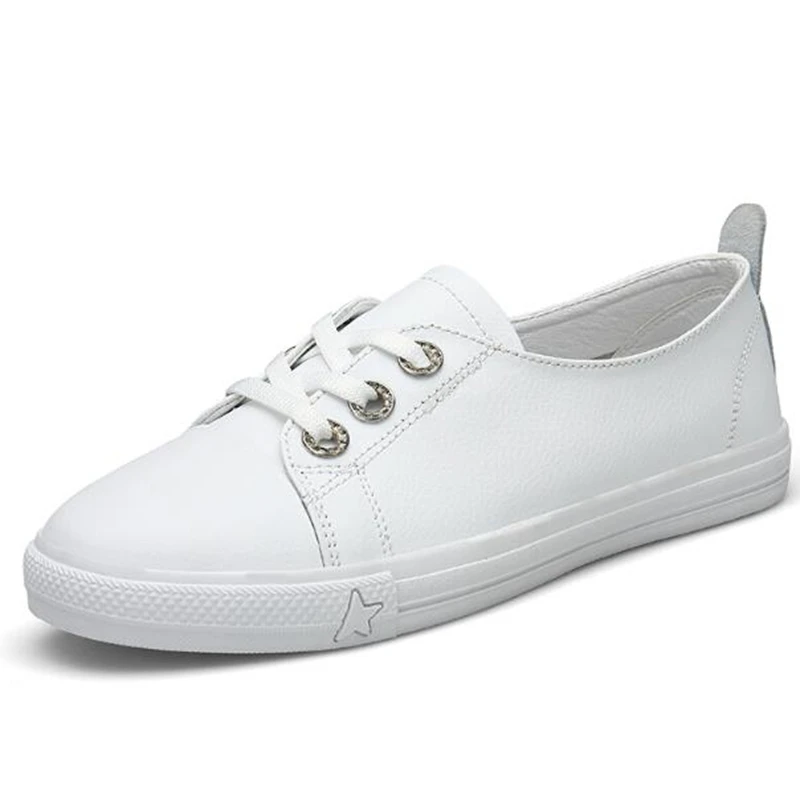 

2019 NEW Spring Genuine leather white shoes women low flat shoes, fashionable leisure shoes size 35-40