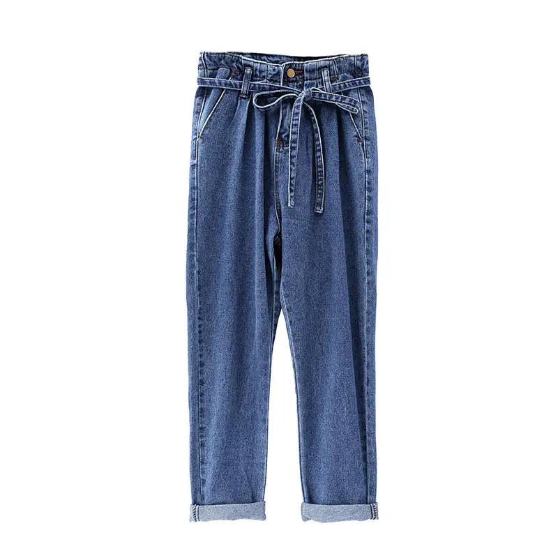 Summer Jeans Woman Vintage Plus Size High Waist Jeans Lace Up Boyfriend Jeans For Women Casual Denim Harem Pants Trousers C4238