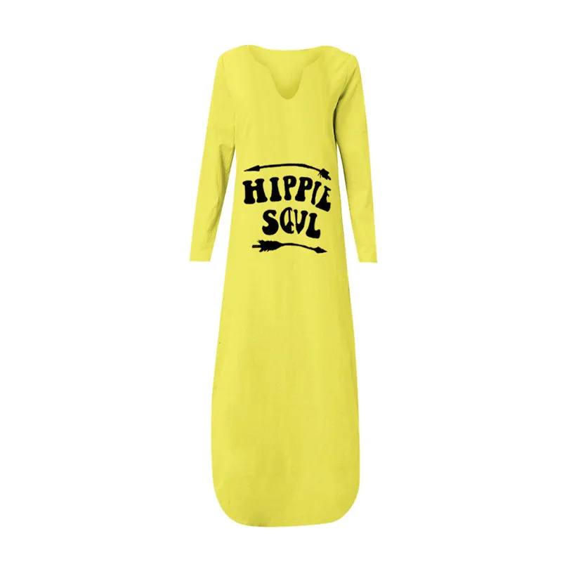 Letter Print Dress Women Long Sleeve Loose Beach Dress Plus Size V Neck Sexy Dress Casual Vestidos De Verano 40JUL1218