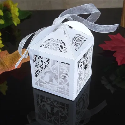50 шт. лазерной резки Bird Стиль свадебные подарочная коробка конфет конфеты печенье упаковка подарочная коробка декоративные Baby Shower 5ZT02 - Цвет: white