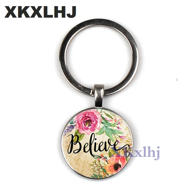 

XKXLHJ New Charm Fashion Keychain Letter Printing Glass Dome Bible Fashion Keychain Men And Women Car Buckle Christian Jewelry