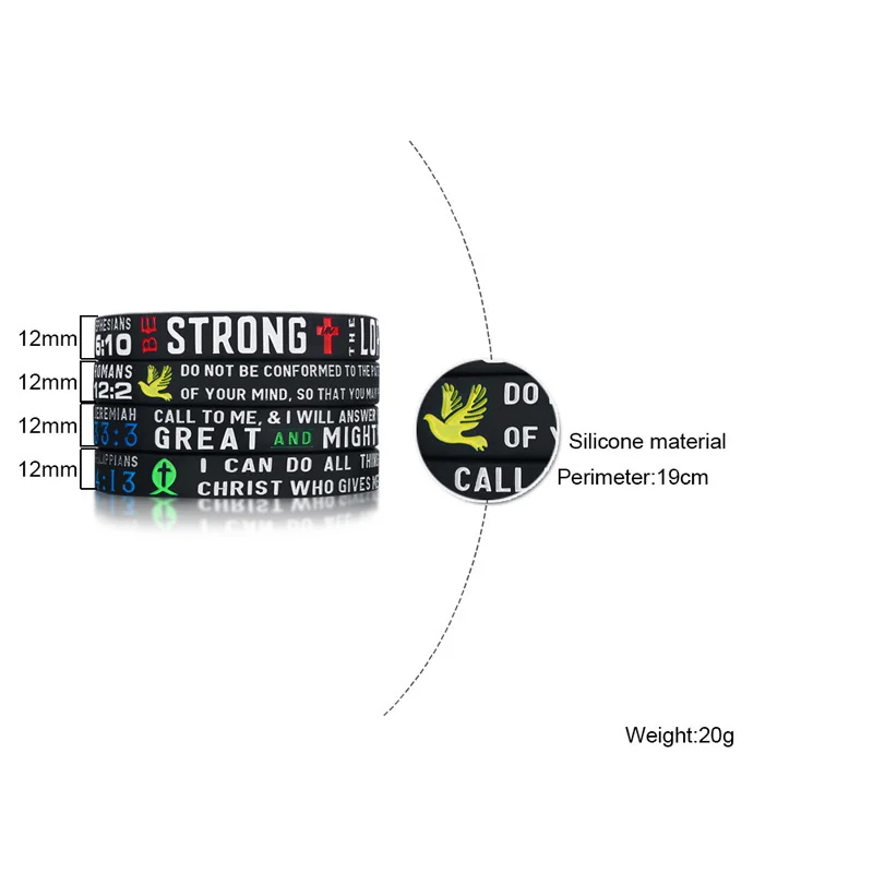 Vnox 4Pcs/Set Men's Rubber Bracelet with "Power of Faith" Bible Verse Wristbands Christian Religious Prayer Jewelry Gifts