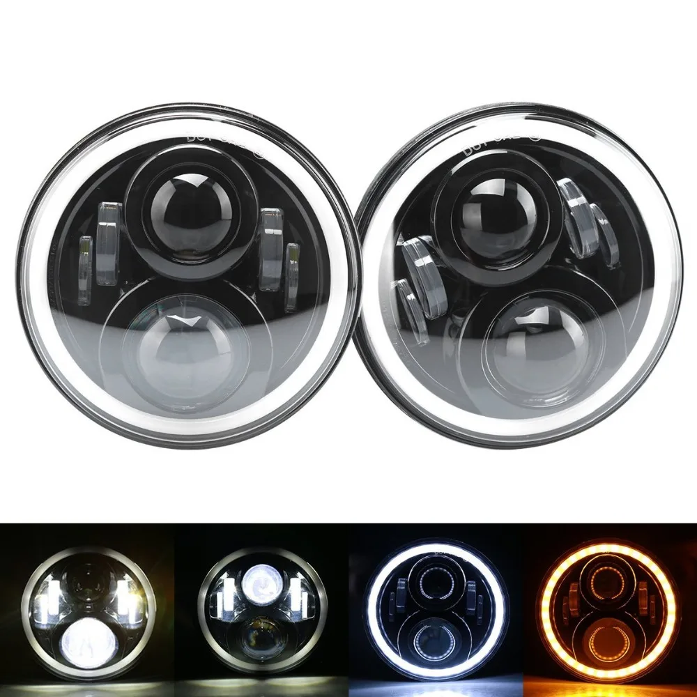 7 inch Round Motorcycle LED Headlight DRL with white Halo Angel Eyes H4 Motorcycle Headlight LED For Chopper Motorcycle