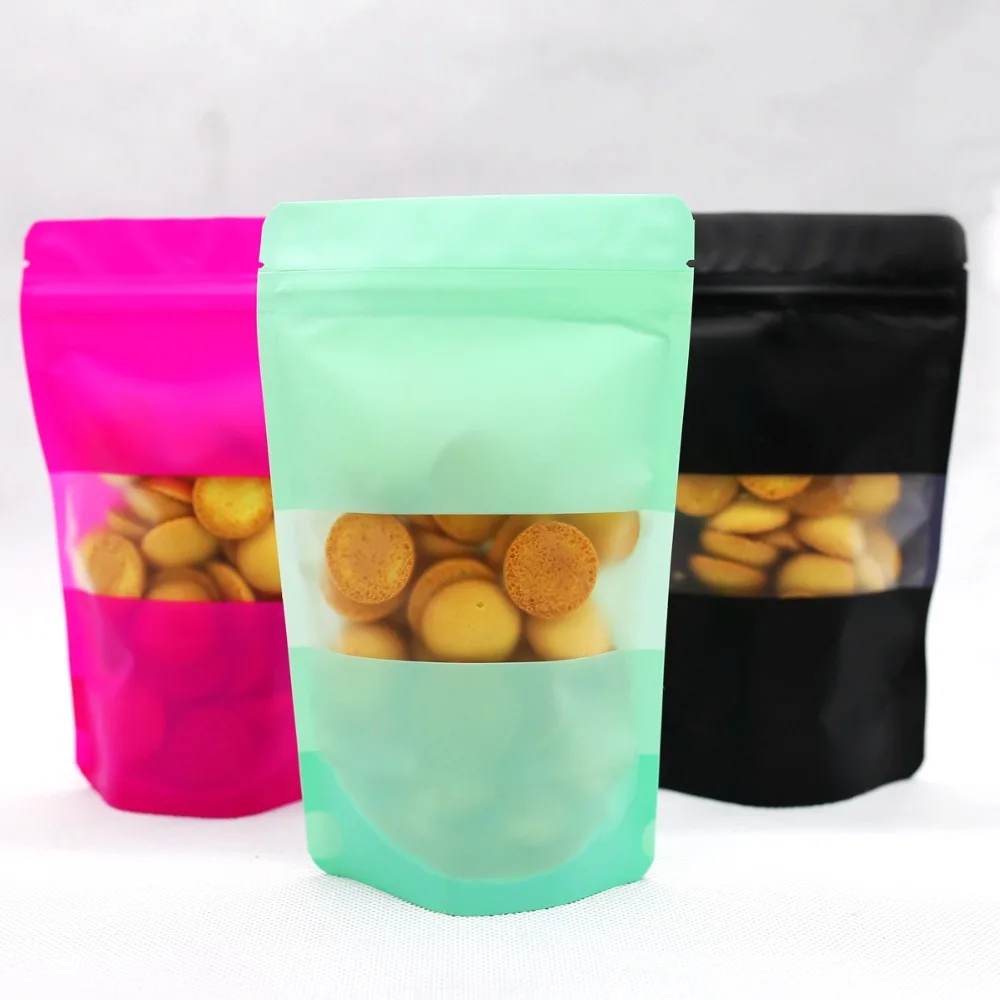 

Colourful Standup plastic bag with matt window and zipper,Gift Dried Food Fruit Tea packaging Pouches Party Candy Food bag