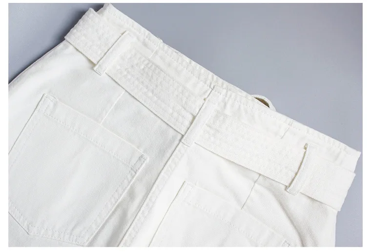 Модный белый бумажный пакет талии джинсовые юбки с высокой талией неэластичный длиной до колена прямой lrобычный Сплит Женская юбка для женщин