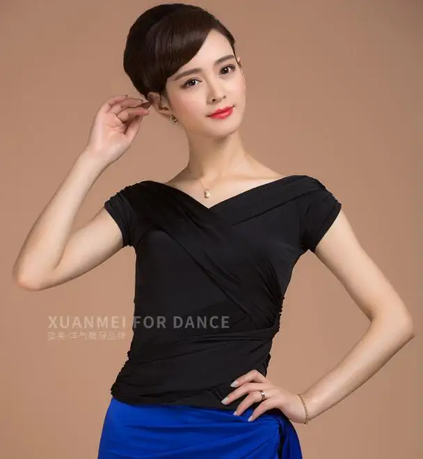 black Latin Dance Tops For Women Sexy Ice Silk Short Sleeves Leotard Dancing YB0505 | Тематическая одежда и униформа