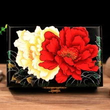 Коробка для хранения Push лакированные изделия Ретро шкатулка для украшений, деревянная коробка для хранения подарок ручной работы Пион цветок