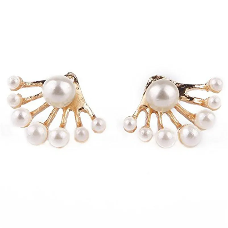 2018 Trendy stud earrings for women Lovely Crystal Earrings Pearl Ear Stud Front and Back Earbob Jewelry earrings Brincos J04#N (1)