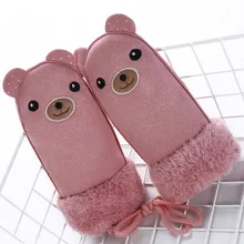 Зимние теплые перчатки для девочек и мальчиков, Детские уличные перчатки с искусственным мехом, теплые варежки с длинным Канатом