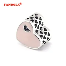 Подходит Пандора браслеты сердце Амулеты с розовой эмалью 925 стерлингового серебра-ювелирные изделия из бисера