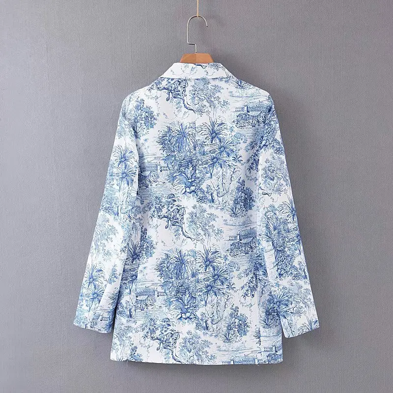 2019 Autumn Vintage Print Women's Jacket Blazer Long Sleeve Pockets Suit Coat Female Outerwear Office Ladies Blazers Tops Mujer