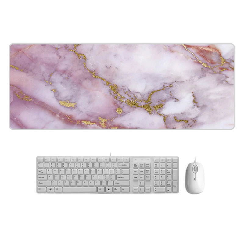 Large  Desk Pad Beautiful Soft Natural Rubber Pink Gold White marble Series Mice Pad Square Gaming Mouse Pad with Locking Edge (23)