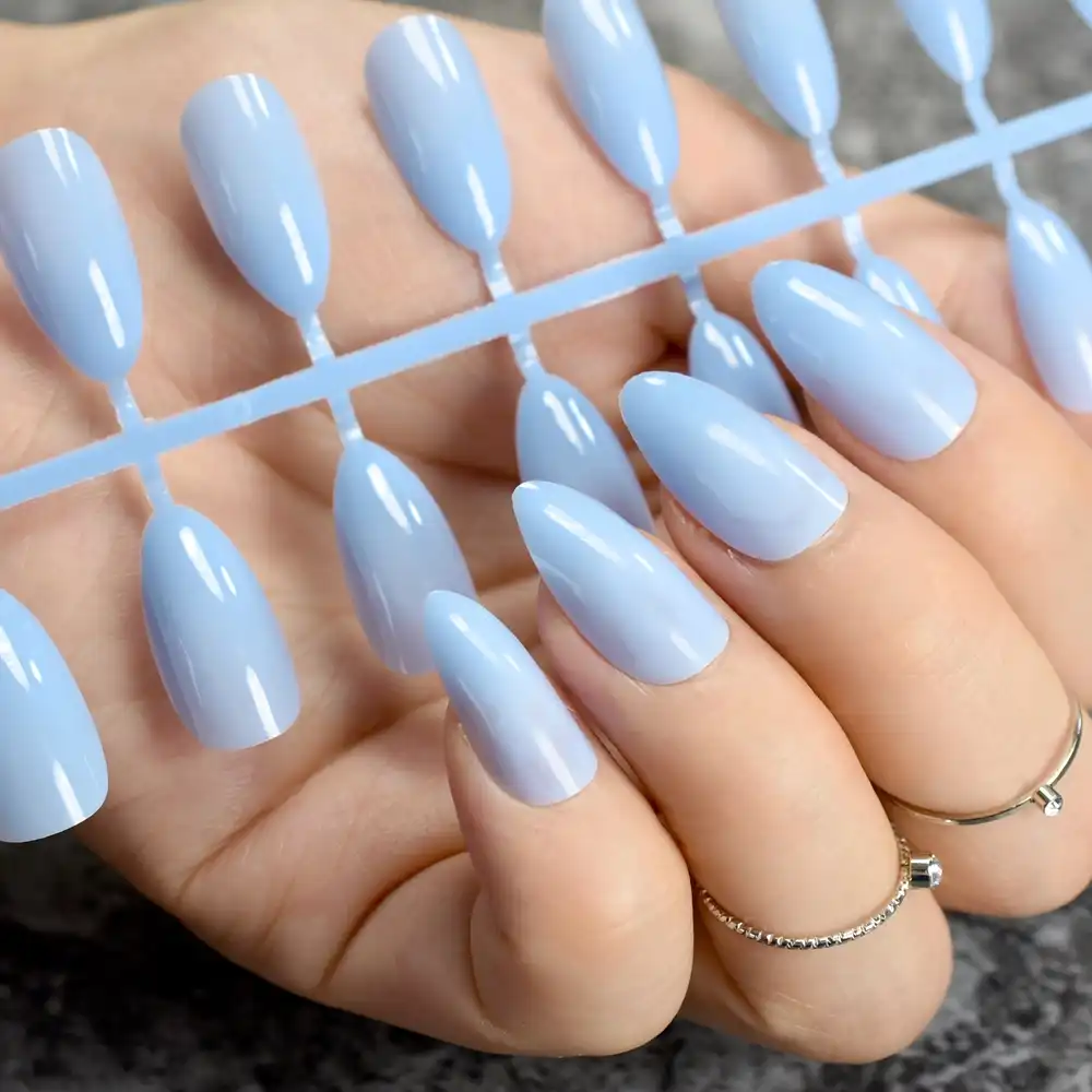 Baby Blue Stiletto False Nails Jelly Blue Oval Sharp End Fake Nails Tips Pointed Head Full Artificial Nails For Lady Daily False Nails Artificial Nailsfake Nail Tips Aliexpress