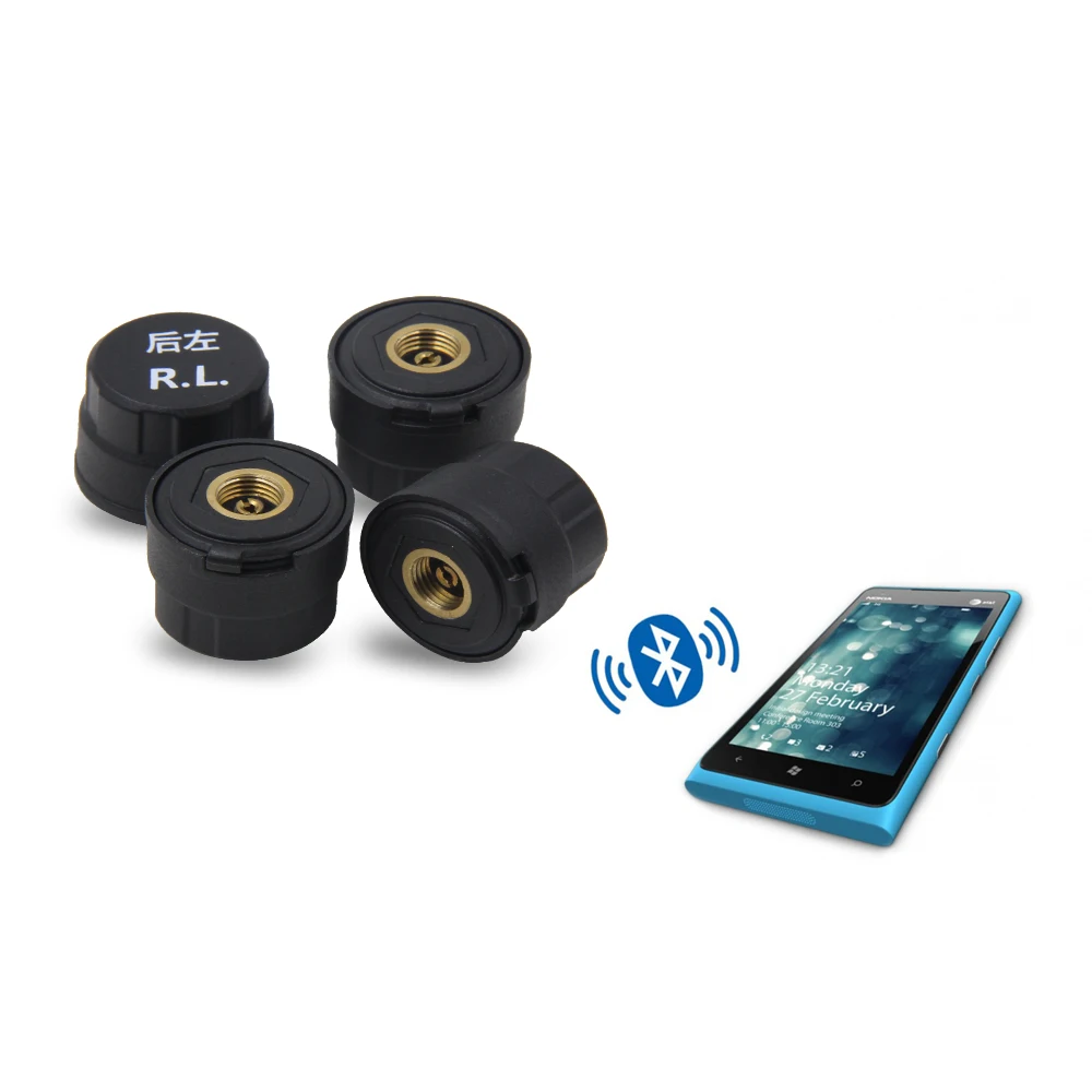 

TPMS Tire Pressure Monitoring System 4 External Sensor Bluetooth Connection Work For Android / IOS TPMS Car Temperature Warning